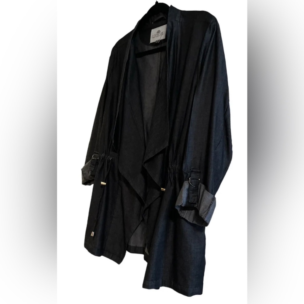 New 🌟 Chambray Dark Wash Open Cinched Waist Kimono Jacket - Picture 5 of 5
